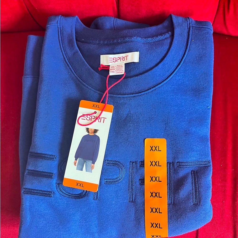 Esprit Women’s Viral Royal Blue Embroidered Logo Crewneck Sweatshirt NEW